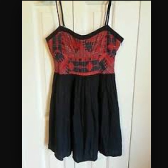Staring at Stars Embroidered Navy and Red Dress
