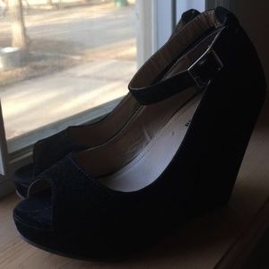 Black ankle strap wedges