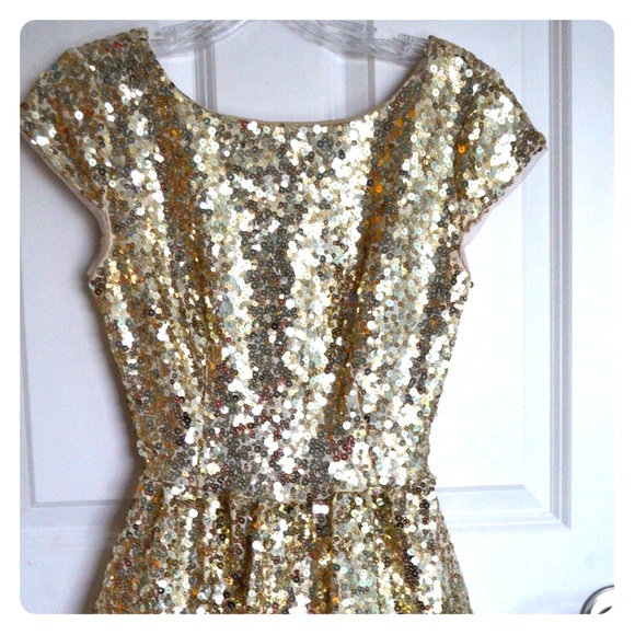 Gold Short Sleeved Sequin Dress