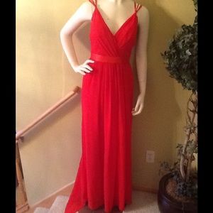 Red chiffon, full length dress