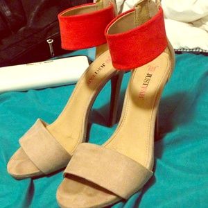 Red & Nude Suede 4 Inch Heels
