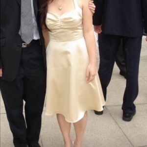 Gold halter top sweetheart A-line dress