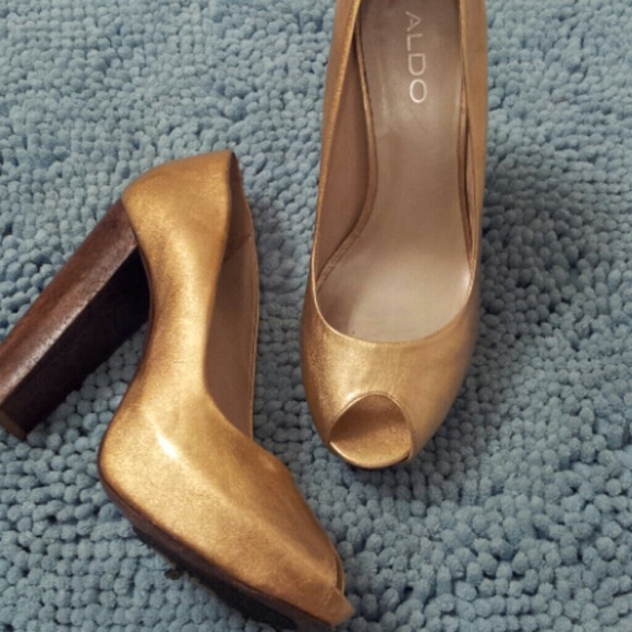 Aldo copa cabana gold wooden peeptoes - Picture 2 of 4