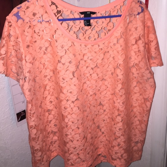 Coral floral mesh top