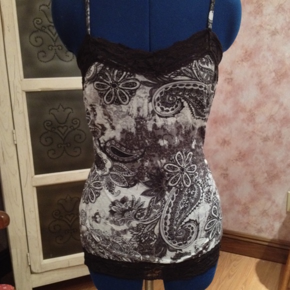 Black and white semi shear lace tank top
