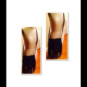 Navy fringe bag
