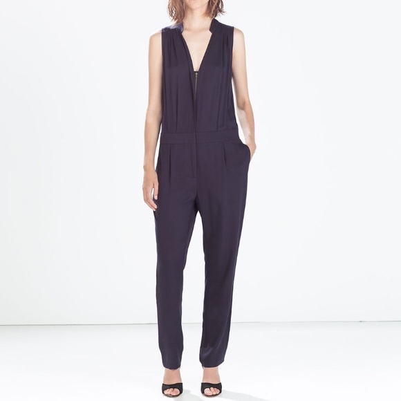 Zara xs long Jumpsuit with zip neck line