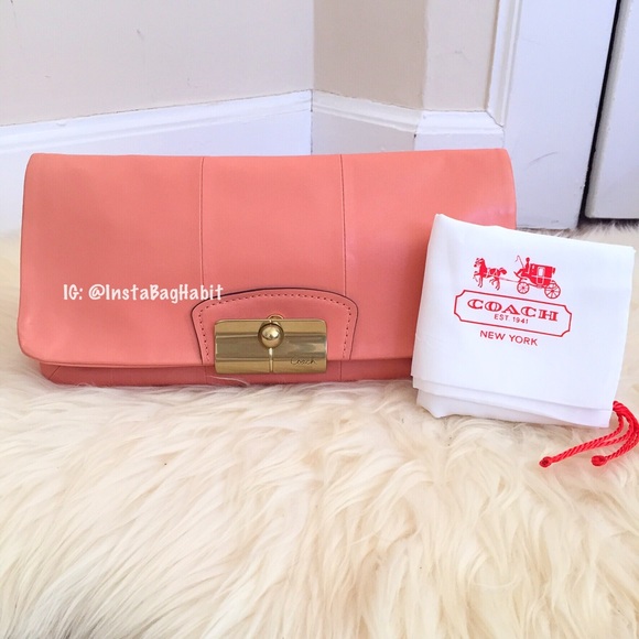 Peach Coach Leather Clutch