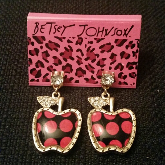 Betsey Johnson Red Apple Polka Dot Earrings