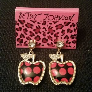 Betsey Johnson Red Apple Polka Dot Earrings