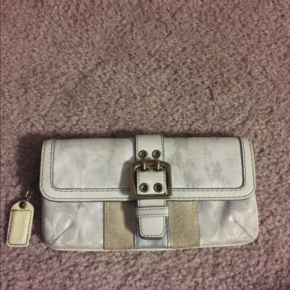 Coach wallet/wristlet silver and white with suede