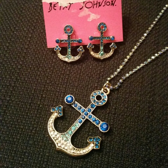 Betsey Johnson Blue Anchor Necklace/Earring Set
