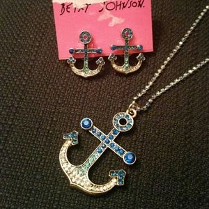 Betsey Johnson Blue Anchor Necklace/Earring Set