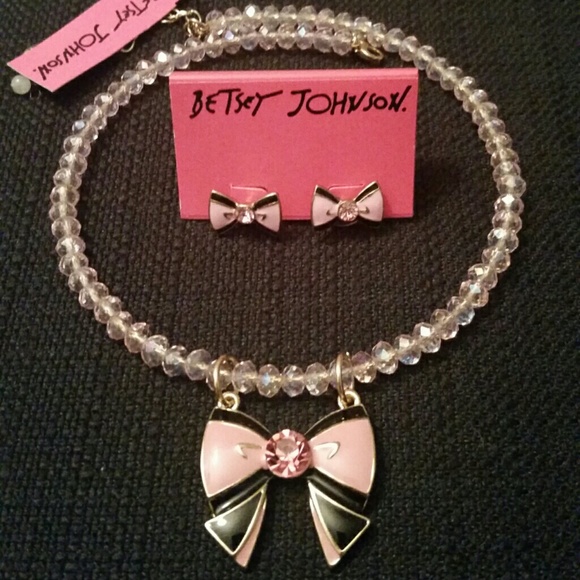Betsey Johnson Pink Bow Necklace/Earring Set