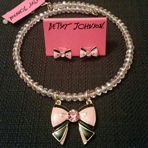 Betsey Johnson Pink Bow Necklace/Earring Set