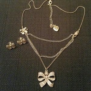 Betsey Johnson Crystal Bow Necklace/Earring Set