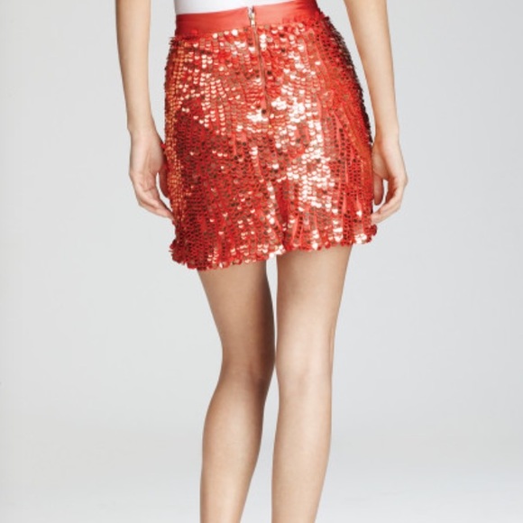 Alice+Olivia 100% Silk poppy/red sequins skirt - Picture 2 of 4