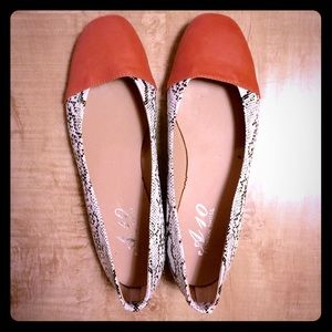 Snake print and coral tip flats