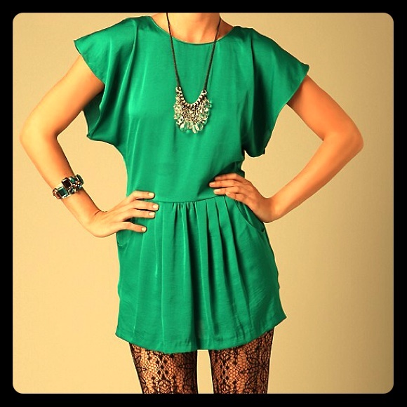 Free People Vintage Dynasty Tunic Dress in Emerald