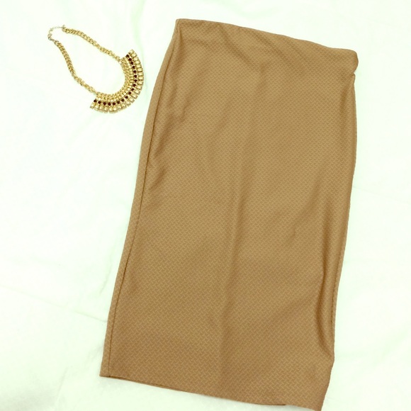 F21 Bronze Textured Midi Pencil Skirt