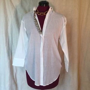 Sheer 3/4 sleeve top with sequin neckline