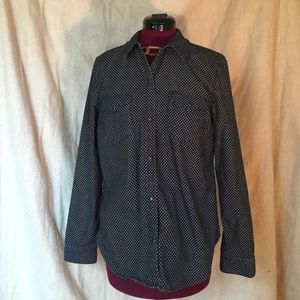 Denim polka dot snap closure shirt