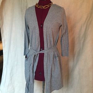 Gray belted cardigan