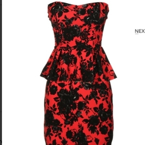 Red peplum top and pencil skirt
