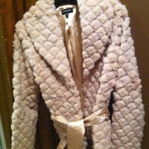 Never worn Cream BeBe fur coat with rhinestones