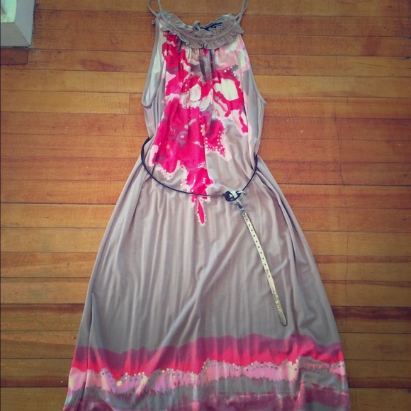 Grey and Pink Floral Summer Dress