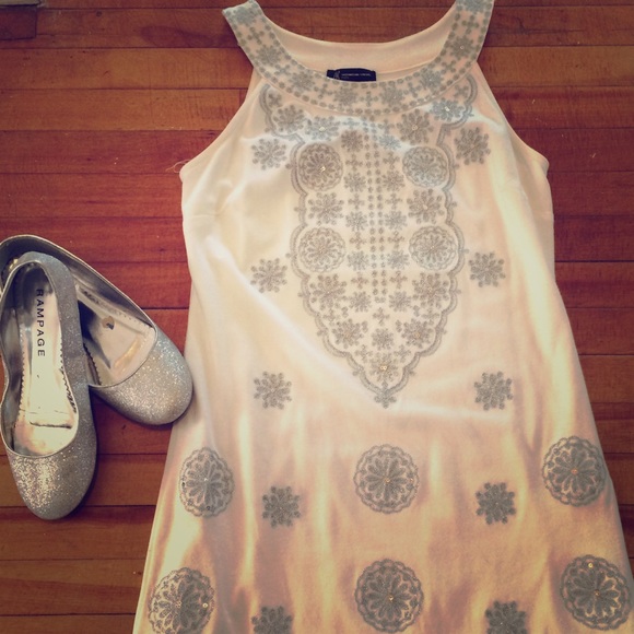 White Cotton Dress with Silver Details