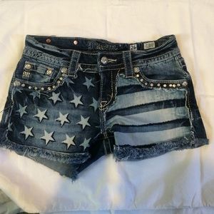 American Flag Patriotic Miss Me Denim Shorts