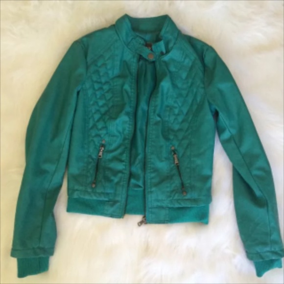Ci Sono by Cavalini Turquoise Faux Leather Jacket