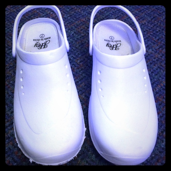 White nursing clogs