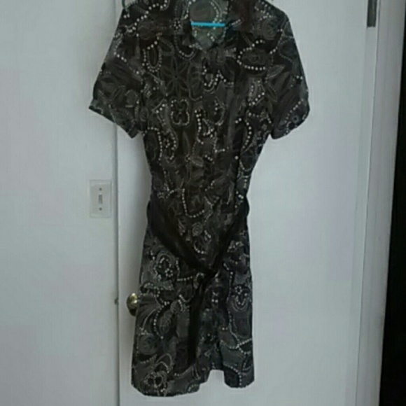 Brown olive green and cream dress.