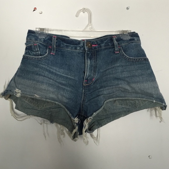Denim shorts with colored stitching