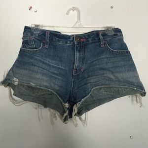 Denim shorts with colored stitching