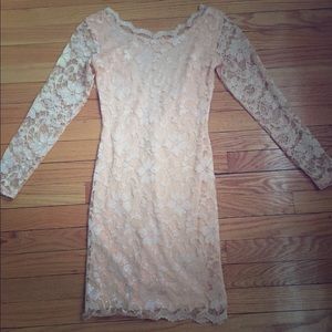 Lovely Lace, pink, long sleeve, low back dress