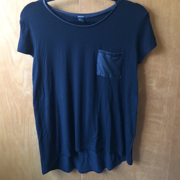 Black high low shirt with leather pocket