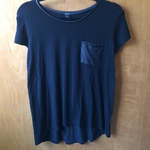 Black high low shirt with leather pocket