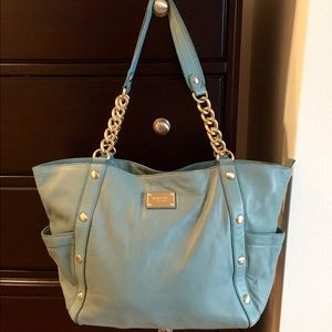 MICHAEL KORS Dusty Blue Leather Tote Gold Hardwear