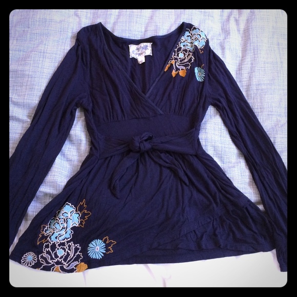 Beautiful Navy embroidered top from Anthropologie