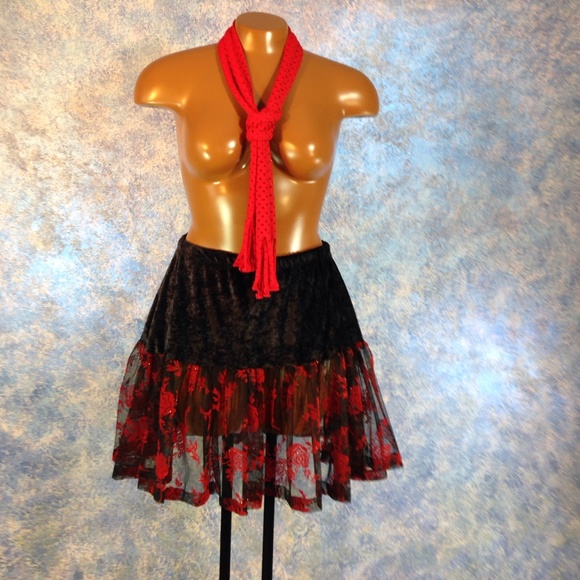 Black and red skirt with red stretch scarf/tye