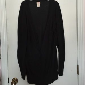 Long, solid black button up cardigan
