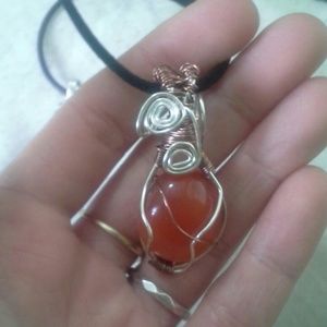 carnelian wire wrap stone pendent quartz crystal