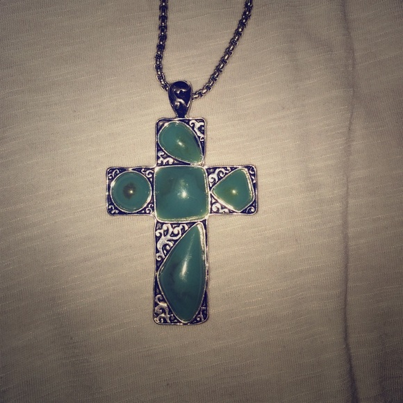 LONG TURQUOISE CROSS NECKLACE