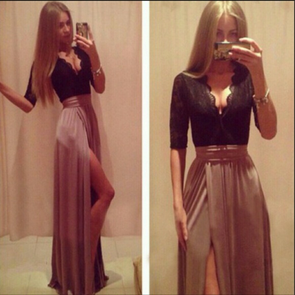 V neck lace maxi dress