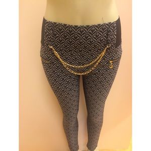 Black Printed One Size Jeggings With Chains