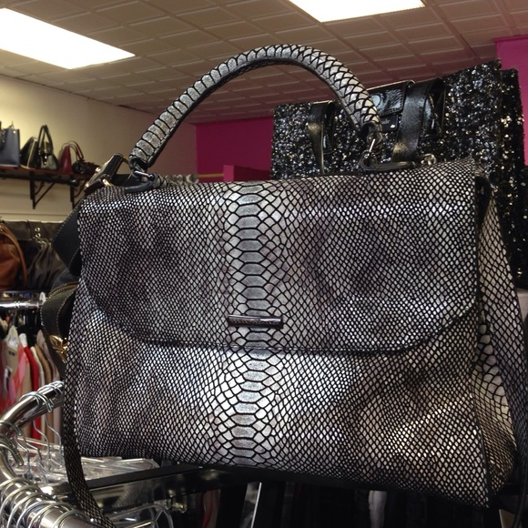 Armani exchange grey black snake skin bag