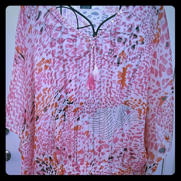 Nw/oT Haute Blu Fancy, Flowing & Fun Sheer Top